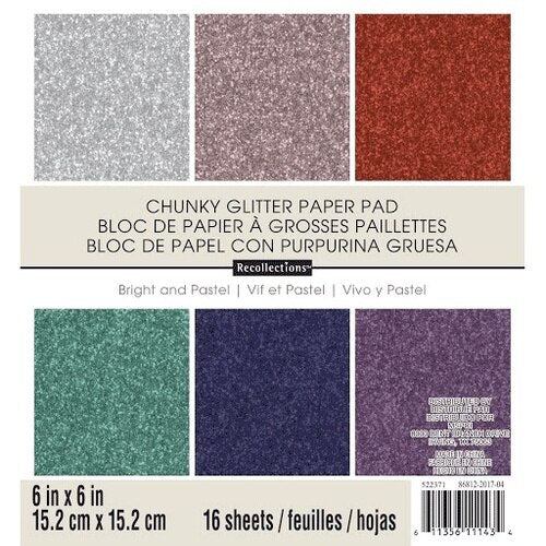Paper Pad DCWV 6 x 6 pulgadas - Specialty - Bright and Pastel - Glitter - 18 hojas