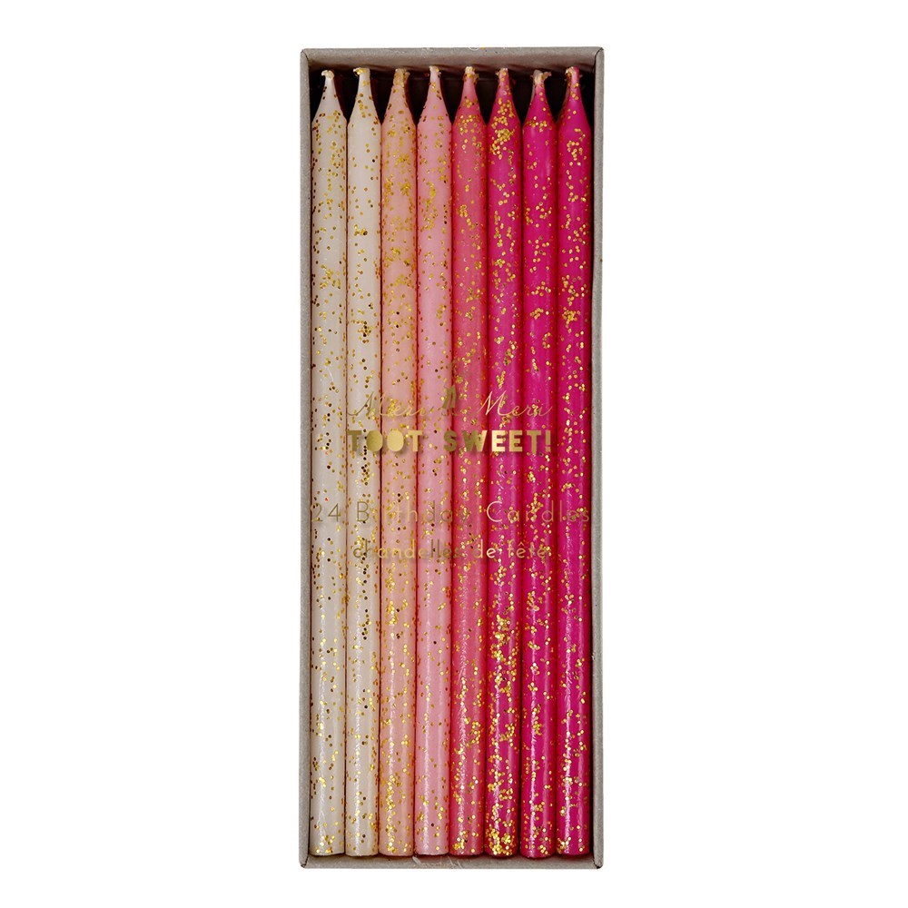Velas largas rosada con glitter