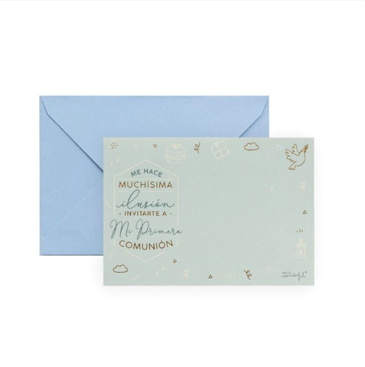 Set de 20 invitaciones personalizables para comunion Azul
