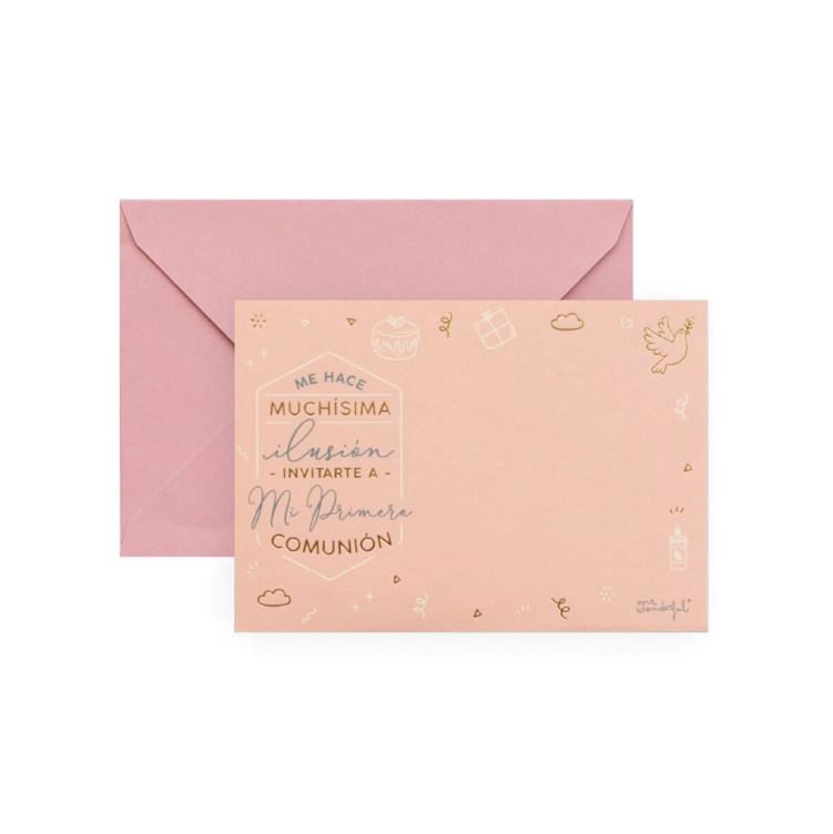 Set de 20 invitaciones personalizables para comunión Rosa
