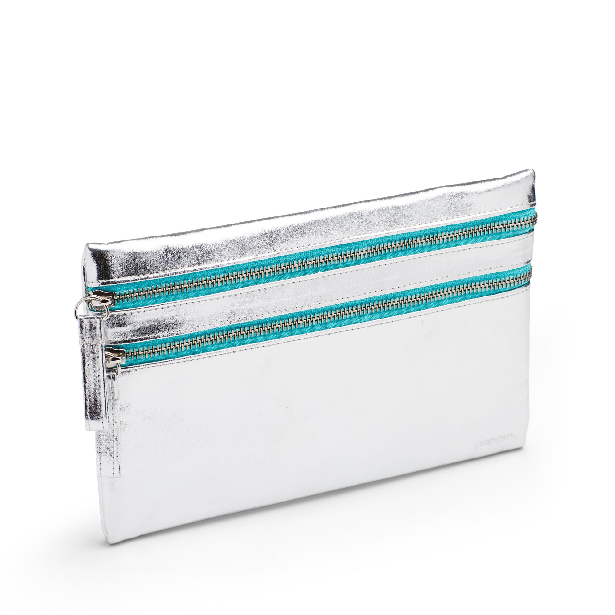 Slim Accessory Pouch, Silver + Aqua