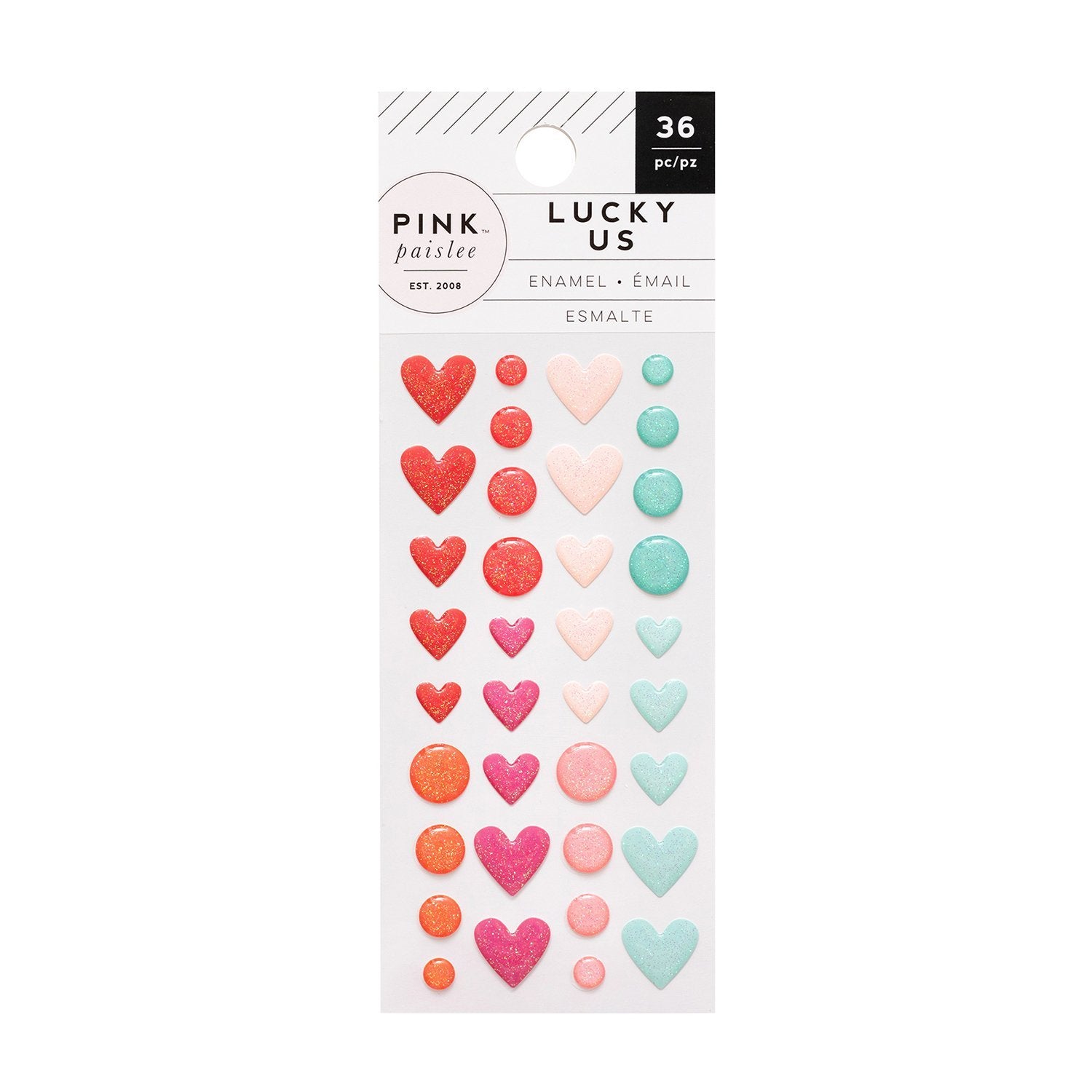Stickers Puntos y Corazones Glitter 36 piezas