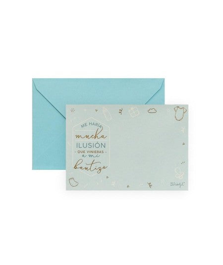 Set de 20 invitaciones personalizables para bautizo Azul