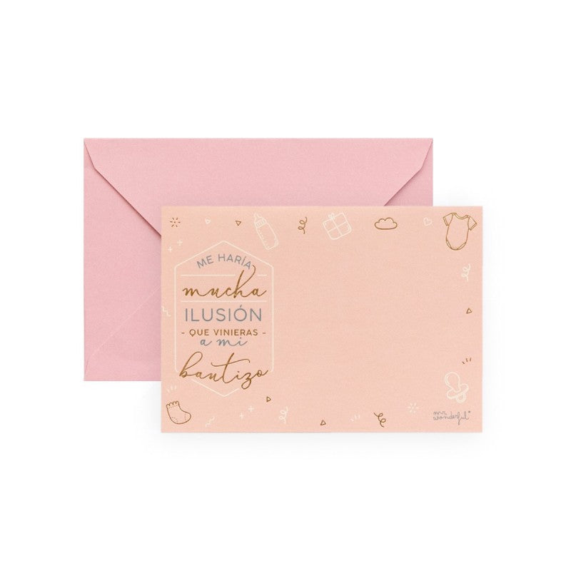 Set de 20 invitaciones personalizables para bautizo Rosa