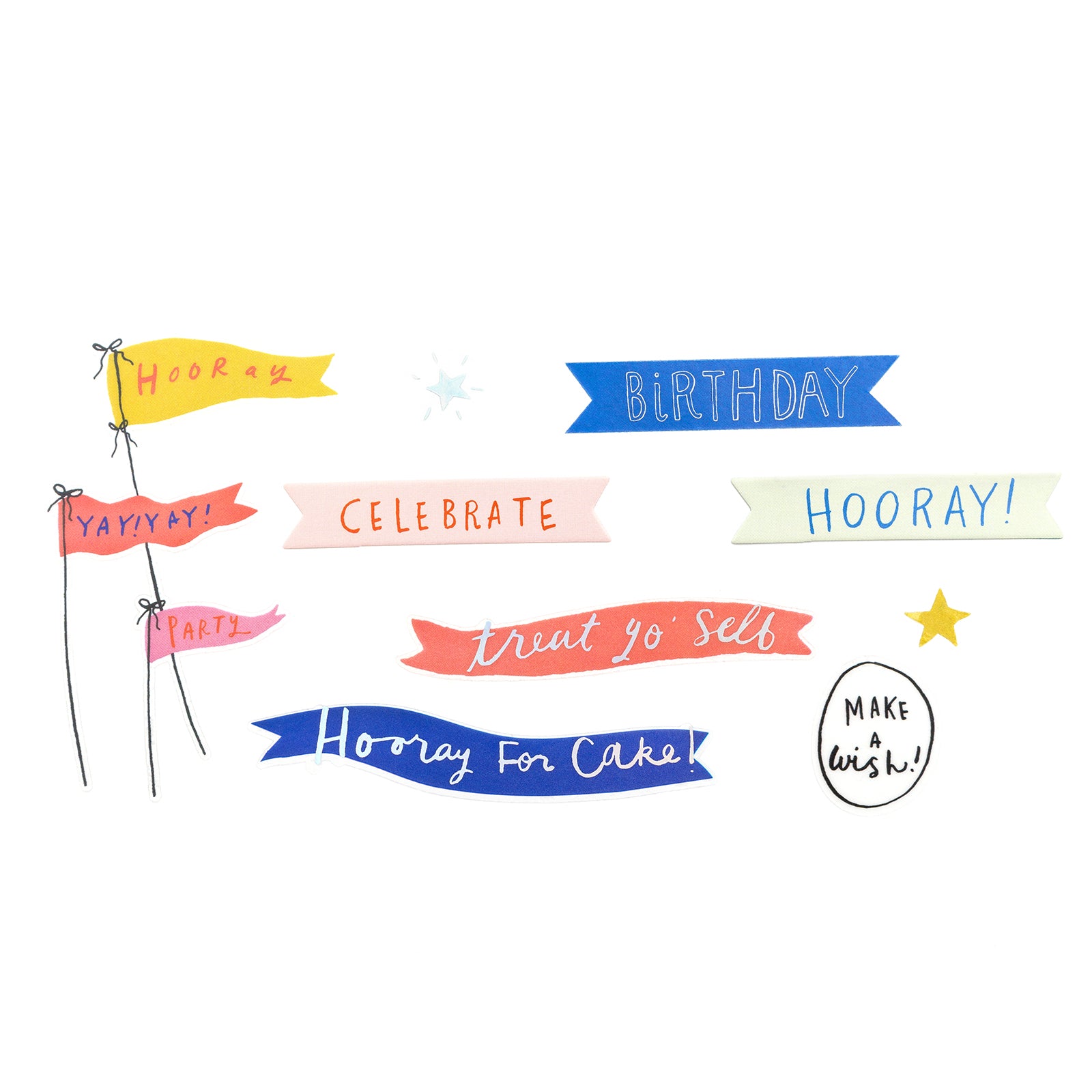 Stickers Frases Hooray Plateado Dorado