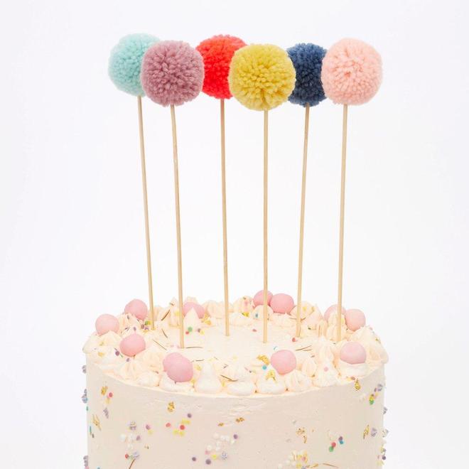 Toppers pompones multicolor 6 unidades