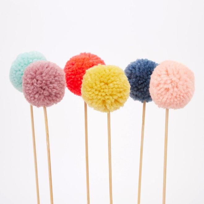 Toppers pompones multicolor 6 unidades