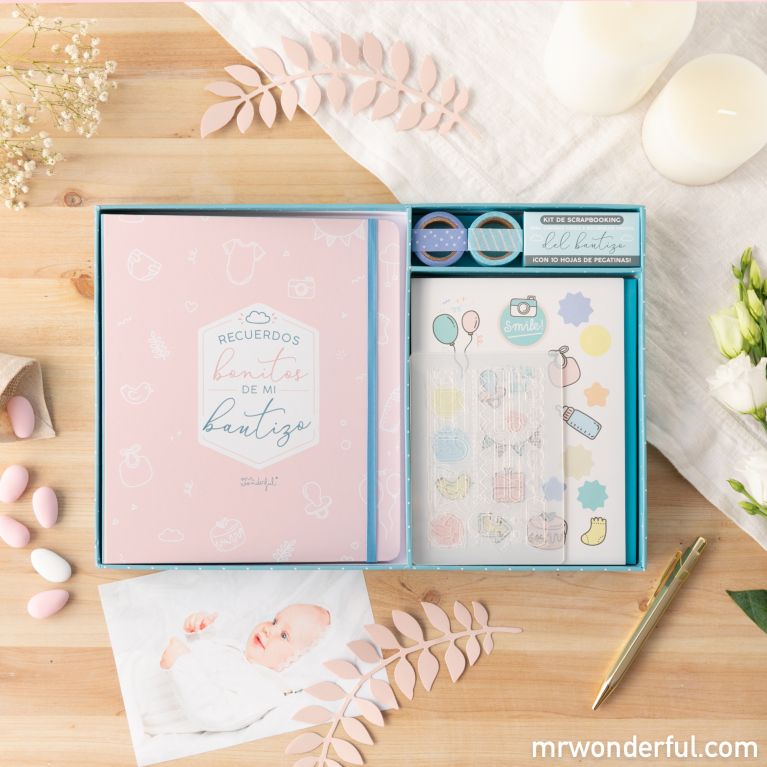Kit scrapbooking para álbum de bautizo - Rosa