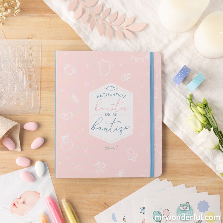 Kit scrapbooking para álbum de bautizo - Rosa