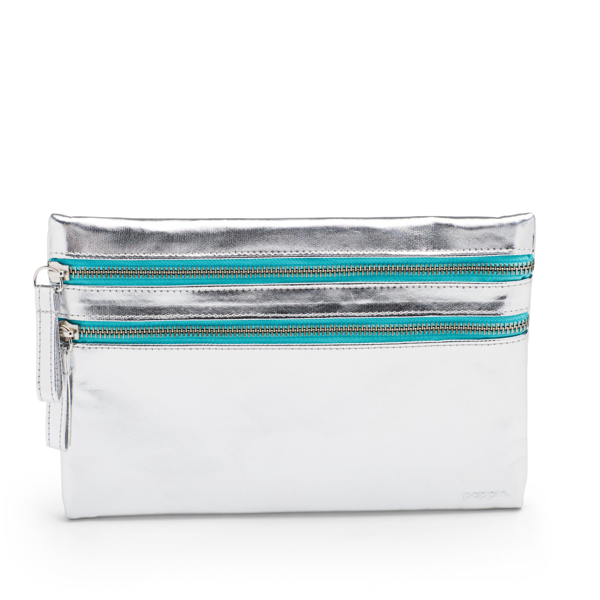 Slim Accessory Pouch, Silver + Aqua