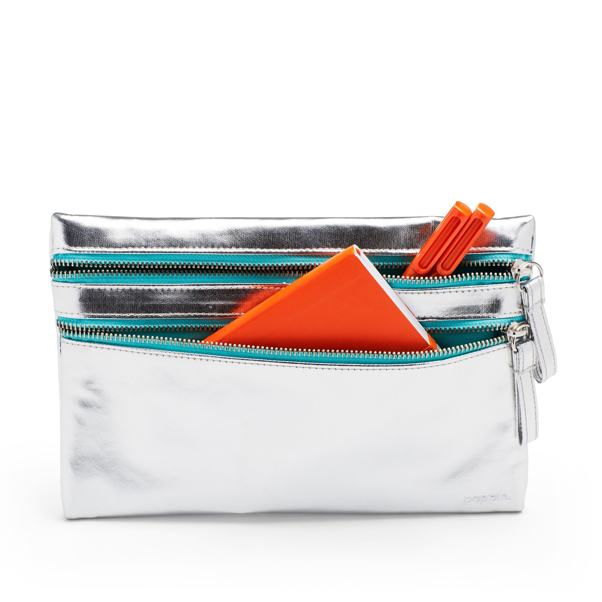 Slim Accessory Pouch, Silver + Aqua